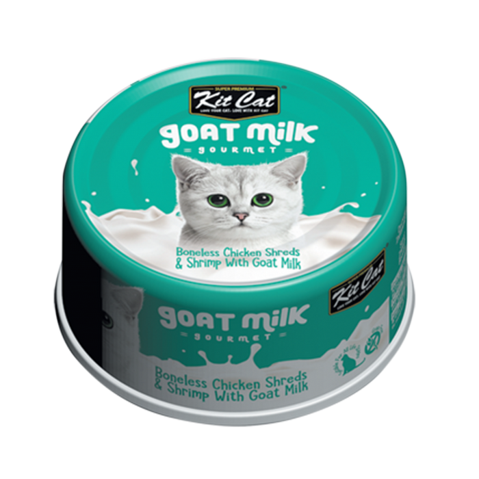 Kit Cat Goat Milk Gourmet Boneless Chicken Shreds & Shrimp Wet Cat Food