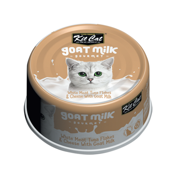 Kit Cat Goat Milk Gourmet White Meat Tuna Flakes & Cheese Wet Cat Food