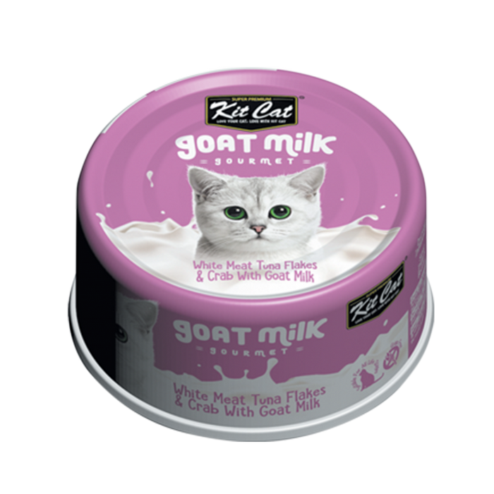 Kit Cat Goat Milk Gourmet White Meat Tuna Flakes & Crab Wet Cat Food