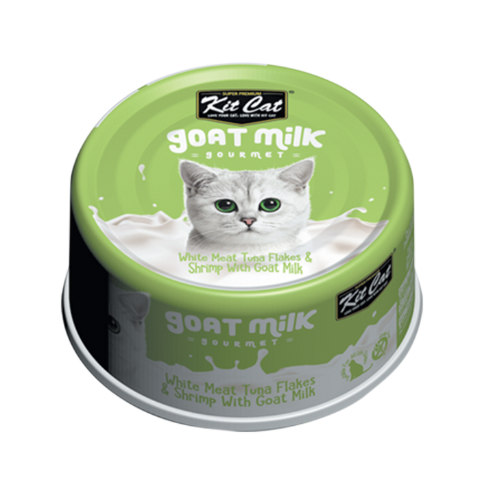 Kit Cat Goat Milk Gourmet White Meat Tuna Flakes & Shrimp Wet Cat Food