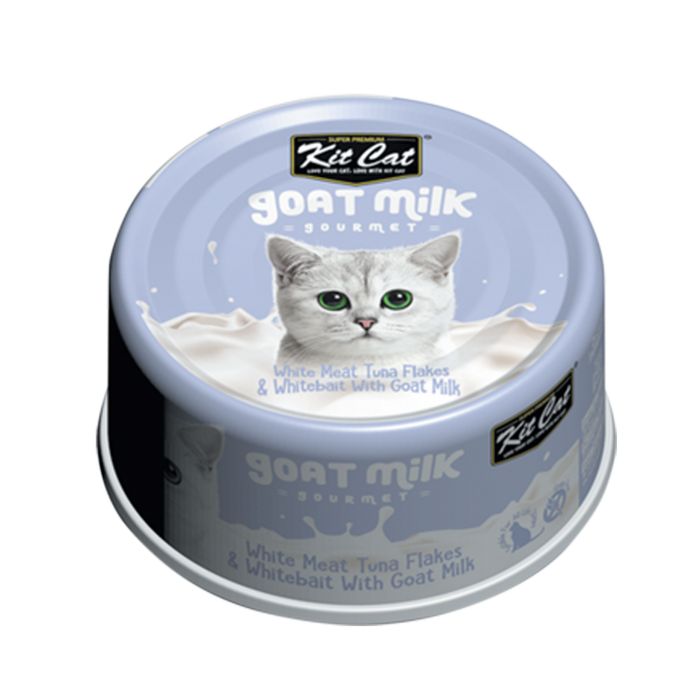 Kit Cat Goat Milk Gourmet White Meat Tuna Flakes & Whitebait Wet Cat Food