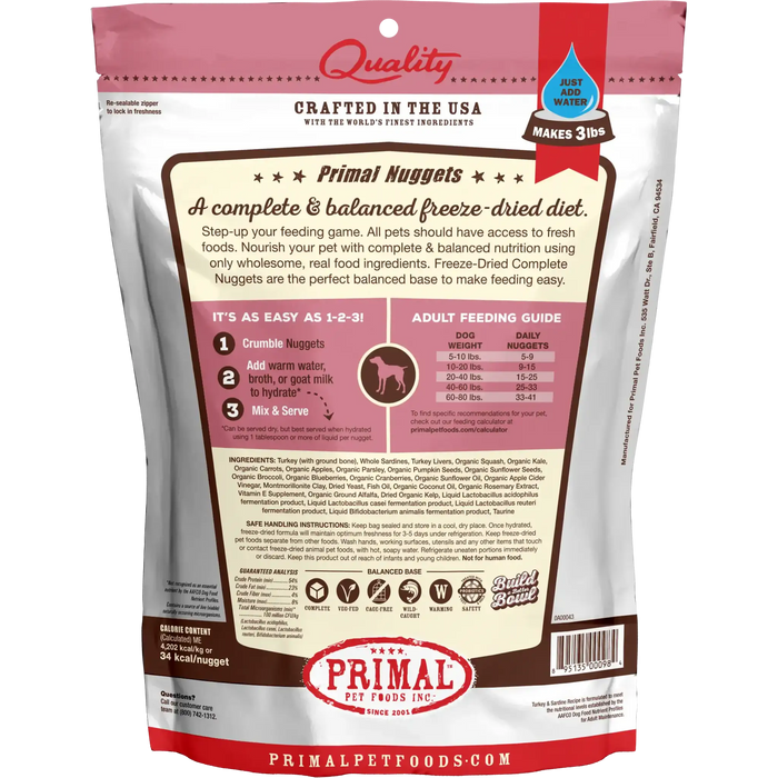 Primal Freeze Dried Turkey And Sardine Nuggets For Dogs