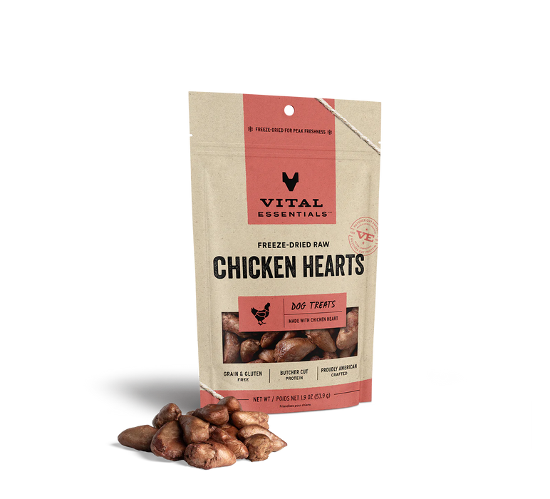 Vital Essentials Chicken Hearts Freeze-Dried Dog Treats (new packaging)