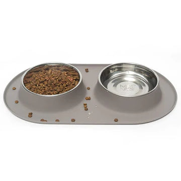 Messy Mutts Double Silicone Dog Feeder with Stainless Bowls, Medium, 1.5 cups