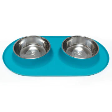 Messy Mutts Double Silicone Dog Feeder with Stainless Bowls, Large, 3 cups