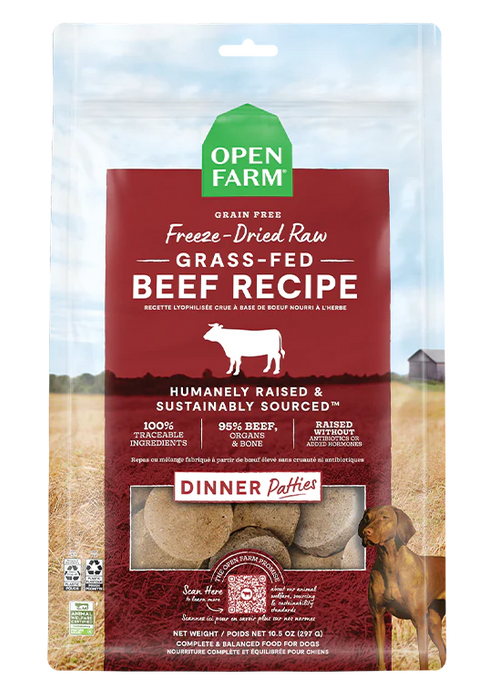 Open Farm Grass Fed Beef Freeze Dried Raw Patties Dog Food