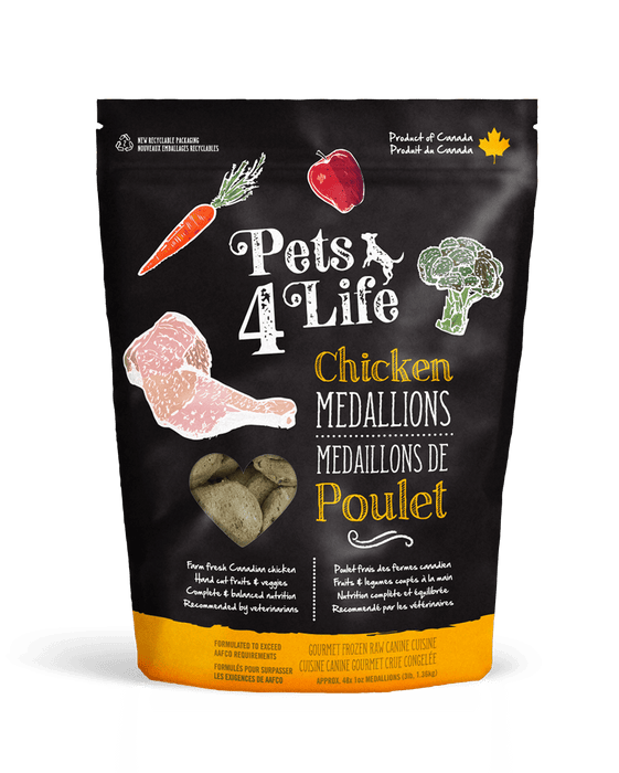 Pets 4 Life Chicken Medallions Raw Food For Dogs 3lb