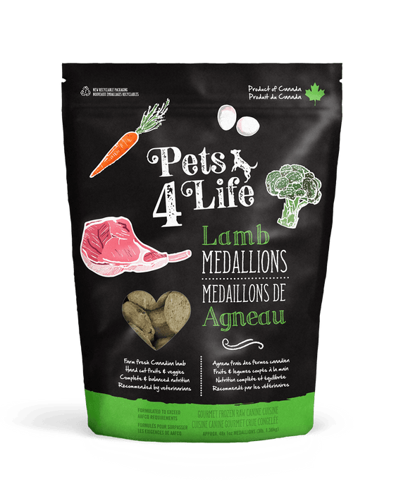 Pets 4 Life Lamb Medallions Raw Food For Dogs 3lb
