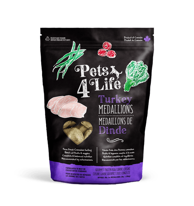 Pets 4 Life Turkey Medallions Raw Food For Dogs 3lb