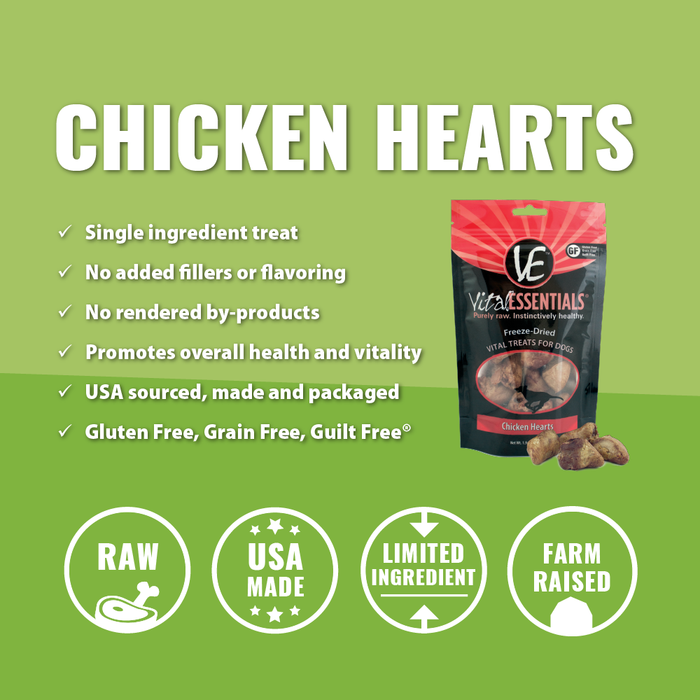 Vital Essentials Chicken Hearts Freeze-Dried Dog Treats