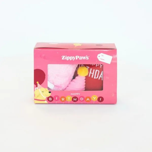 Zippy Paws Pup Birthday Box Dog Toy 3pcs - Pink